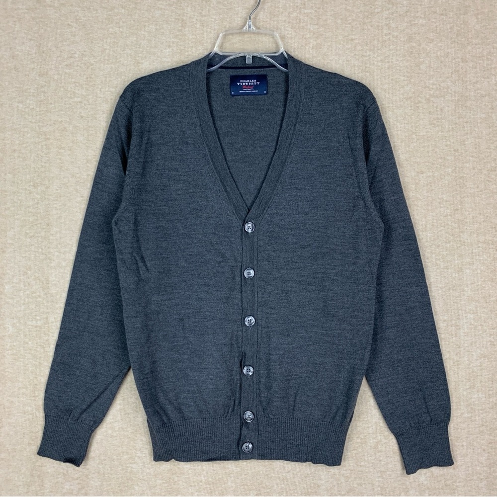 Charles Tyrwhitt Weekend Cardigan Size S Wool Knit Gray Academia Preppy Old Mone